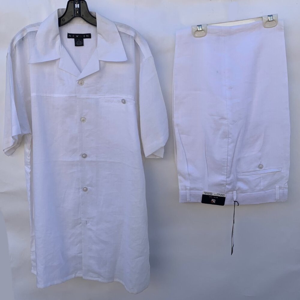 NEW-GEN 100% linen Blend Two-Piece Casual Set Short Sleeve Shirt & Pant For Men
